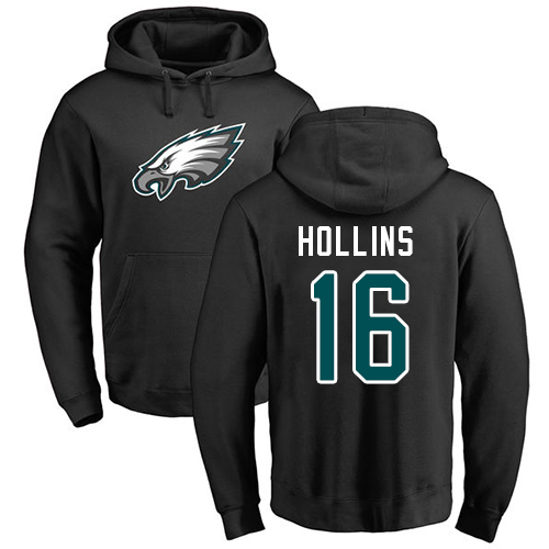 Men Philadelphia Eagles #16 Mack Hollins Black Name and Number Logo NFL Pullover Hoodie Sweatshirts->nfl t-shirts->Sports Accessory